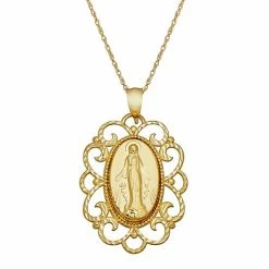 New ???? Everlasting Gold 10k Gold Filigree Virgin Mary Pendant Necklace ????