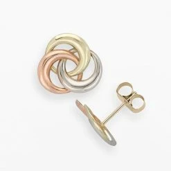 Cheapest ???? Everlasting Gold 10k Gold Tri-Tone Interlocking Circle Stud Earrings ????