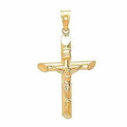 Cheapest ⌛ Everlasting Gold 14k Gold Polished Tube Crucifix Pendant Necklace ⌛