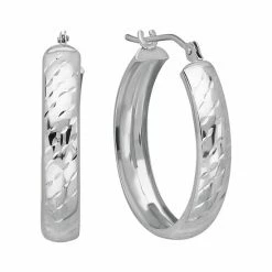 Deals ???? Everlasting Gold 10k White Gold Textured Stripe Hoop Earrings ????