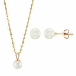 Cheap ???? Everlasting Gold 10k Gold Freshwater Cultured Pearl Pendant & Stud Earring Set ????