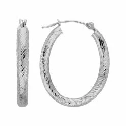 Best deal ???? Everlasting Gold 10k White Gold Textured Oval Hoop Earrings ????