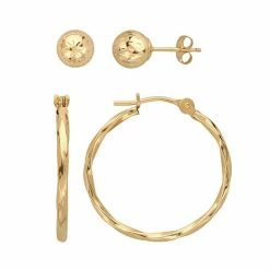 Hot Sale ???? Everlasting Gold 10k Gold Textured Ball Stud & Twist Hoop Earring Set ⌛