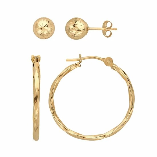 Hot Sale ???? Everlasting Gold 10k Gold Textured Ball Stud & Twist Hoop Earring Set ⌛ 3 Hot Sale ???? Everlasting Gold 10k Gold Textured Ball Stud & Twist Hoop Earring Set ⌛