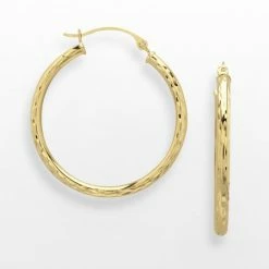 Budget ⌛ Everlasting Gold 10k Gold Textured Hoop Earrings ⭐