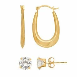 Outlet ???? Everlasting Gold 14k Gold Cubic Zirconia Stud & U Hoop Earring Set ????