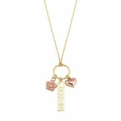 Wholesale ???? Everlasting Gold 10k Yellow & Rose Gold Two-Tone "Love", Rose, & Heart Charm Necklace ????